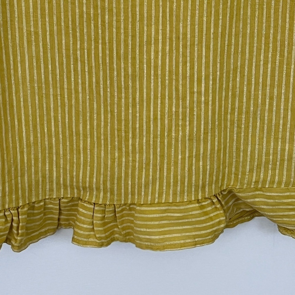 Lungo L'Arno 100% Linen Made in Italy Mustard Striped Ruffle Tunic Top L Boho - Picture 3 of 12